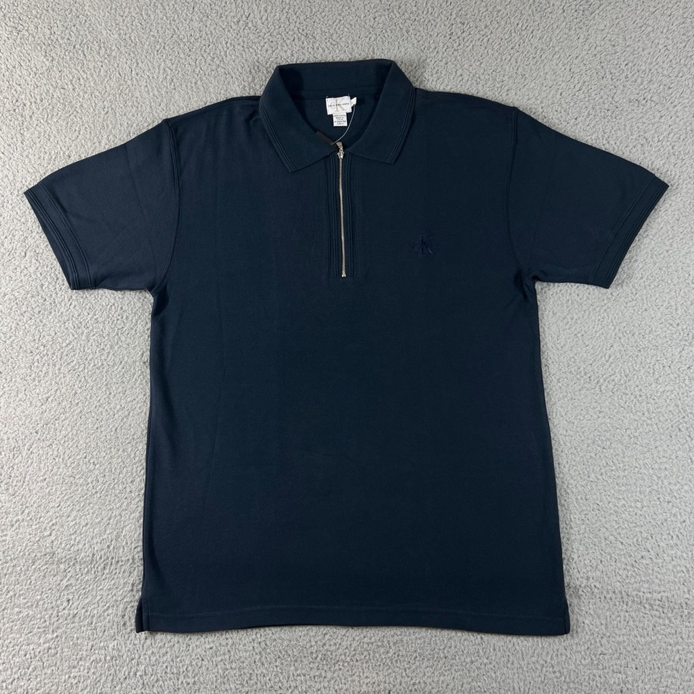 Calvin Klein Jeans‎ Polo Shirt Men Large Navy Blue Quarter Zip Pique Vintage NWT